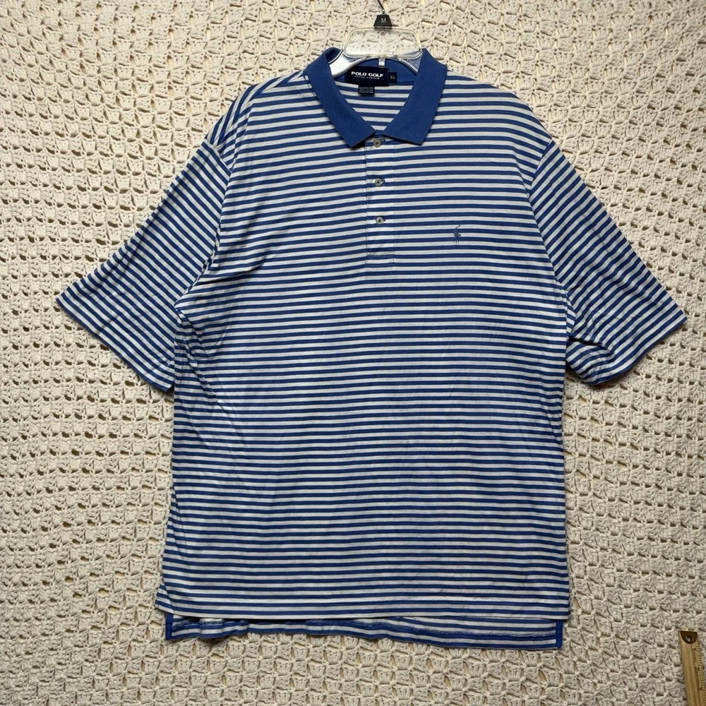 Polo Golf Ralph Lauren Shirt Men's XL Blue White Striped 100% Cotton Polo Shirt